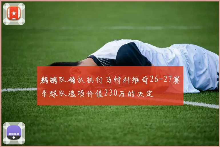 鹈鹕队确认执行马特科维奇26-27赛季球队选项价值230万的决定